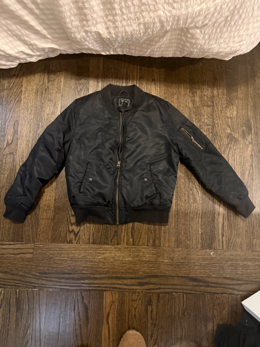 Forever 21 Black Bomber Jacket with Gold Tone Zipper